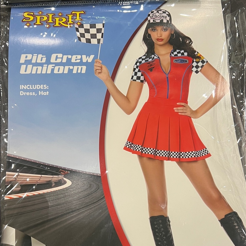 Spirit Red Checkered Pit Crew Costume